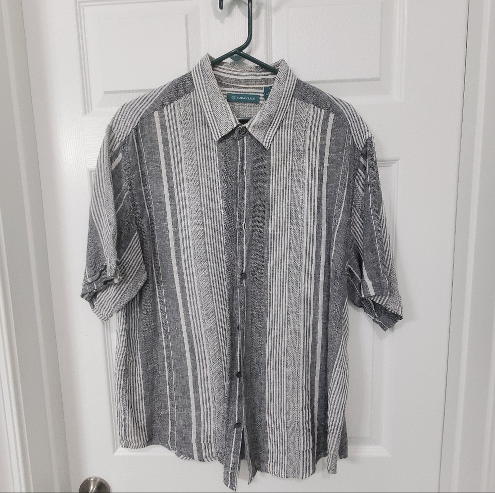 Cubavera Men's Black, Gray & White Striped Shirt